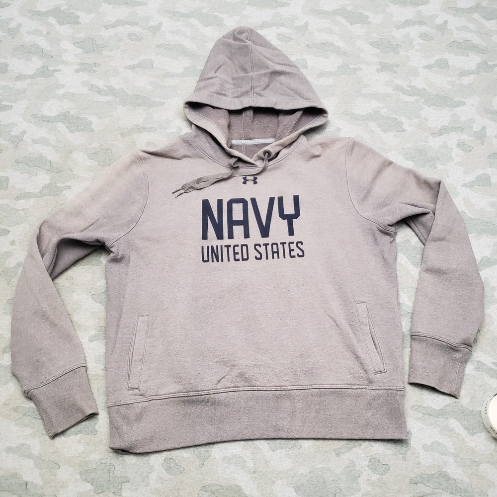 Under Armour Sweatshirt Womens Large Gray Navy Loose Pullover Hooded Long Sleeve